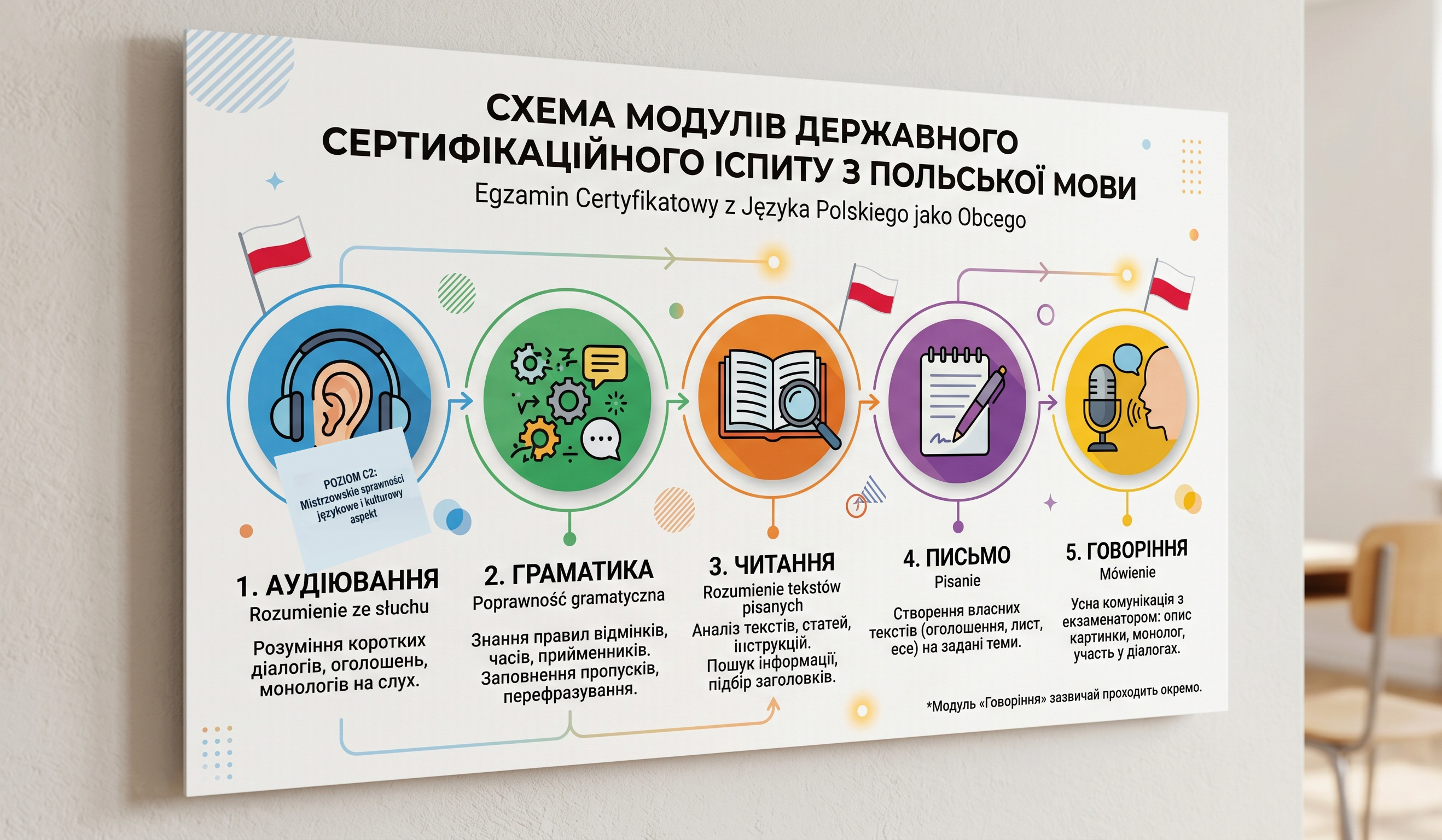 Схема модулів державного екзамену польської мови аудіювання читання письмо говоріння